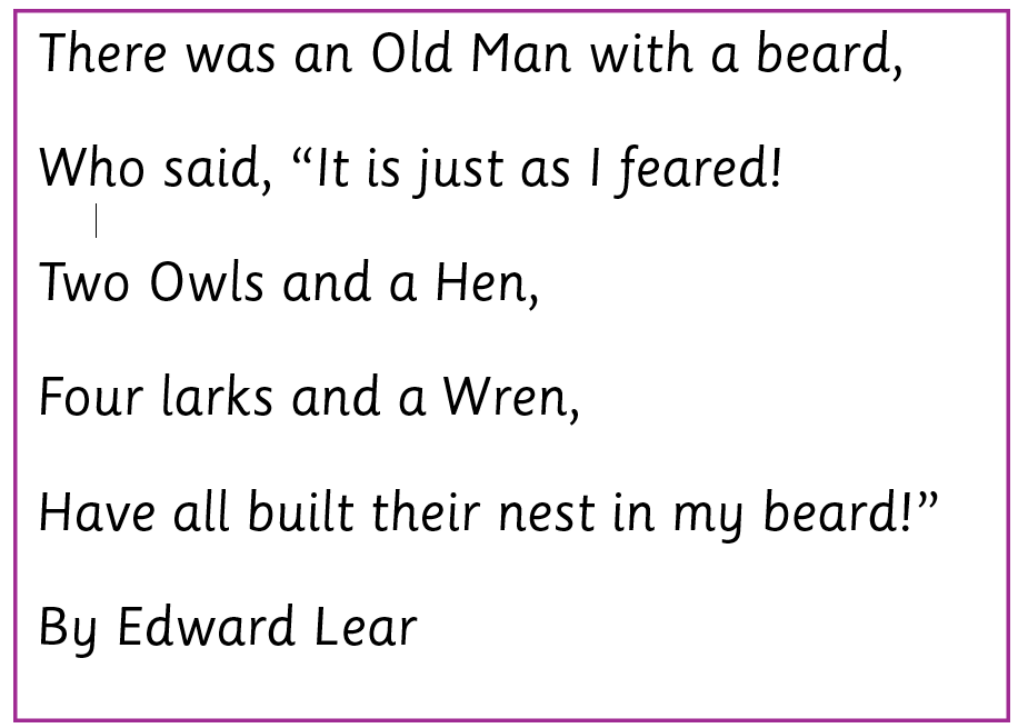 model text - Limerick poem year 3